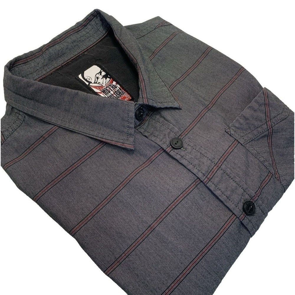 Metal Mulisha Short Sleeve Button Up Shirt Men's M Gray Biker Skater Y2K